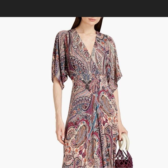 Ba&SH boho flowy short sleeve midi dress w/open back US Size 4, Paisley BA&SH 0 - Picture 3 of 9